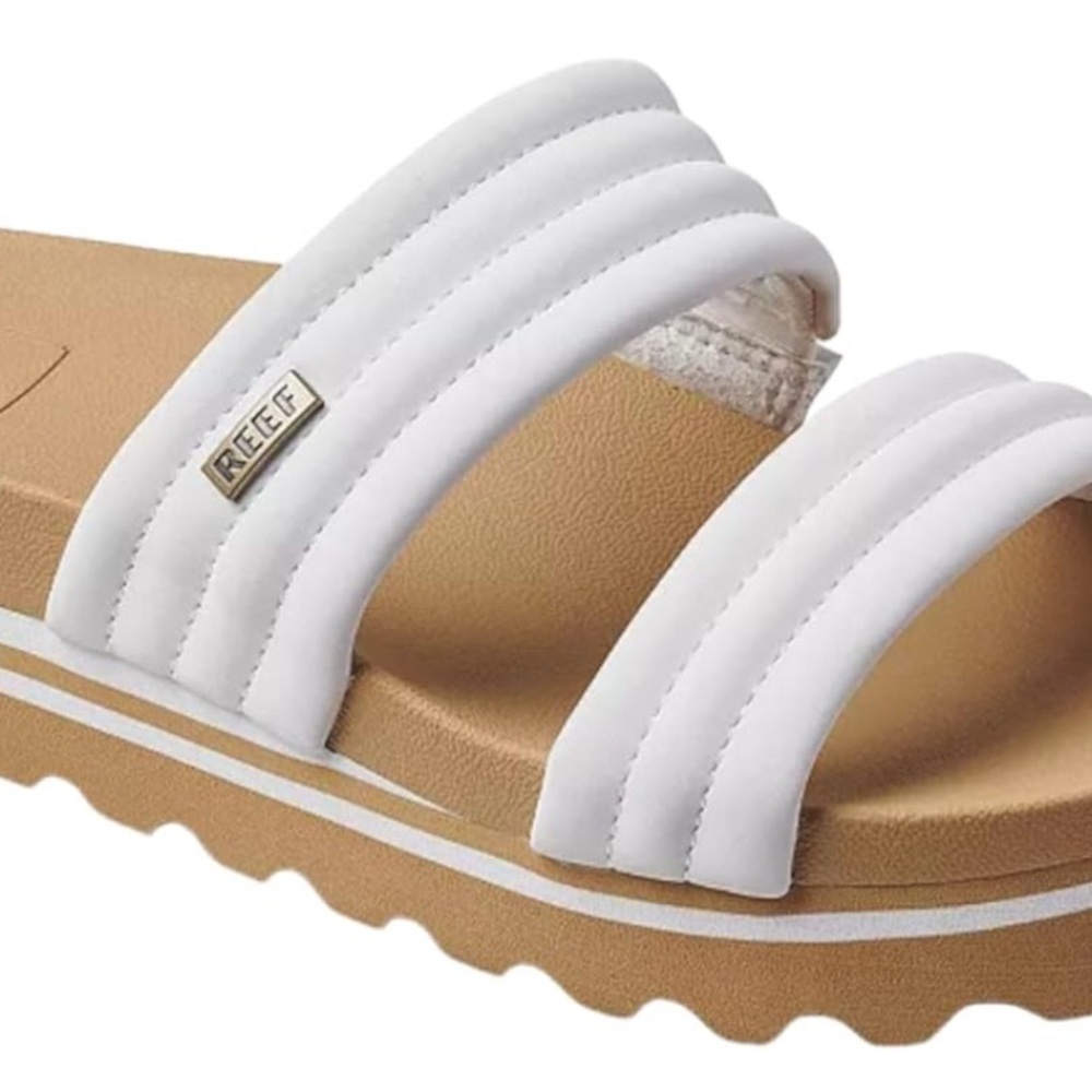 Reef Cream and Tan Cushioned  Comfort Slide Sandals Size 9